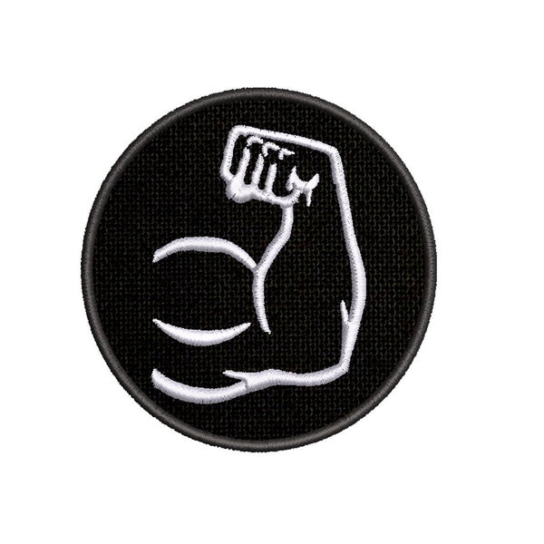 Bicep Muscle Work Out Sports Embroidered Patch Iron-On/Sew-On Funny Badge Name Tag Applique for Clothing Vest Jacket Jeans Gear Hats Caps