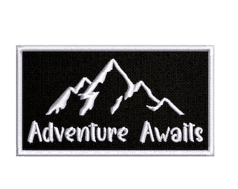 Adventure Awaits Mountain Patch Embroidered Iron-on/Sew-on Applique Clothing Vest Jacket Backpack Nature Hiking Trail Camping Badge Souvenir