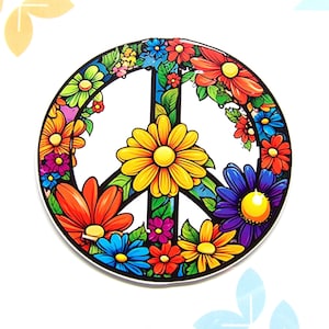 Flower Peace Sign Sticker, Vinyl Stickers Decals, Colorful Wildflower Sticker, Retro, Boho, 70&#39;s Decal - Car Truck Window Bumper Graphics