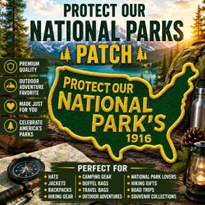 Support Our National Parks - Embroidered Iron-On Patch - Travel, Visit, Camp, Hike, Explore, Love - United States of America - USA - 1916