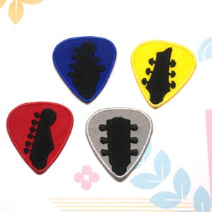 4 Pack of Guitar Picks & Bass Picks Patches Embroidered Iron-On Appliques for Clothing, Jackets, Jeans, Bags, Music Band Badge Rock Concert