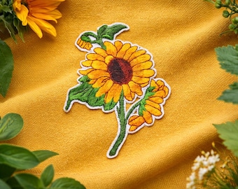 Extra Large Sunflower Applique Patch - Flower Bloom Gardening 3.5" Wide x 5" Tall (Iron on), Sew-On Garden Badge for Vest or Backpack
