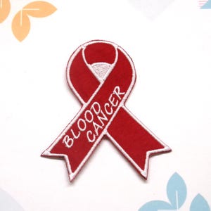 Blood Cancer Awareness Red Ribbon Patch Embroidered Iron-on Support Event Patch Applique for Vest & Backpack, Fundraising Gift, Cause Patch