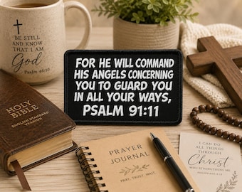 Bible Verse Patch/Psalm 91:11 Patch/Iron-On Patch/Christian Religious Embroidered Sew-On Applique for Hat/Backpack/Jackets, Gifts for Her