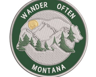 Bear Mountain Trees Patch/Iron-on Patch/Wild Animal Badge/Nature Lover Gift/Embroidered Sew-On Applique for Clothing Backpack Vest/Jacket