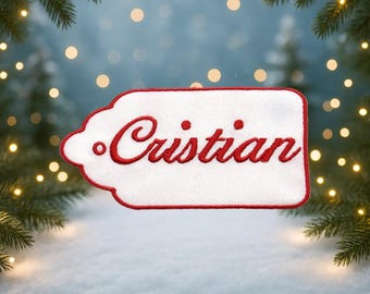 Personalized Christmas Name Patch – Custom Embroidered Text Patch – Sew On or Iron On Patch Gift for Kids, Family, Holiday Outfits/Stockings