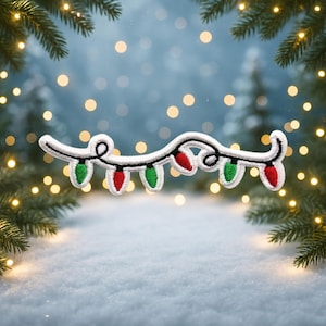 Christmas Patch/4&quot; String of Christmas Lights & Bulbs/Embroidered Iron-on Applique for Stocking and Clothing/Santa/Elves/Reindeer/DIY Crafts