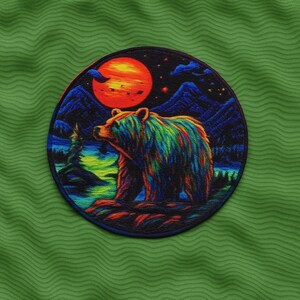 Bear Patch/Iron-on Patch/Nature Badge/Sew-On Applique for Clothes/Decorative Patch/Nature Lover Gift/Wild Animal Patch/Moon/Forest/Mountain