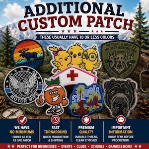 ADDITIONAL Add-on - CUSTOM Embroidered Patch - Personalized Patch Your Design for Logos Gifts Art Projects Bags Hats Backpack Clothing