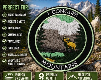 Iron-on Mountain Patch/Nature Badge/Hiking Badge/Decorative Patch/Sew-on Applique/Animal Lover Gift/Trail Patch/Outdoor Adventure Patch 3.5"