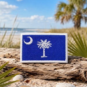 South Carolina State Flag Patch/Iron-On Patch/Custom Sizes/Embroidered Sew-On Applique for Clothing, Vest/Jacket, Hat Backpack Uniform Gear