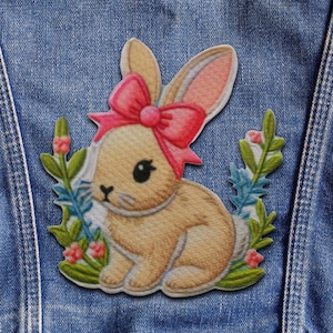 Rabbit Patch/Iron-on Patch/Easter Gift/Kids Patches/Hare/Bunny/Animal Badge/Embroidered Sew-On Applique for Clothing Vest/Jacket Backpack