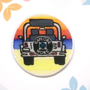 Explore More Patch Embroidered Iron-On Applique for Tote Bag & Clothing, Beach Vibes Patch, Road Trip Patch, SUV 4x4 Top Off, Outdoor Patch