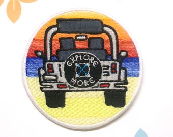 Explore More Patch Embroidered Iron-On Applique for Tote Bag & Clothing, Beach Vibes Patch, Road Trip Patch, SUV 4x4 Top Off, Outdoor Patch