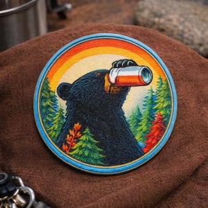 Beer Bear Patch/Iron-on Patch/Wild Animal Badge/Nature Hiking & Camping/National Park/Sew-On Applique for Clothing Vest/Jacket Hats Backpack