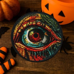 Iron-on Eyeball Patch/Sew-On Zombie Badge/Decorative Patch/Embroidered Applique/Zombie Lover Gift/Infected & Mutated/Biohazard Patch