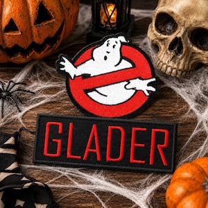 Set of Custom Ghostbusters NAME Tag & No Ghost Logo Iron on PATCH Halloween Costume Embroidered Applique Ghost Buster Uniform