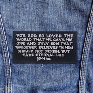 John 3:16 Bible Verse Patch Embroidered Iron-On Applique for Jacket & Clothing, Faith Gift, Christian Bikers, Inspirational Patch