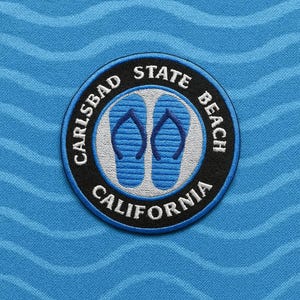 Carlsbad State Beach Patch/California Patch/Flip flop Patch/Iron-On Patch/Embroidered Sew-On Applique for Tote Bag, Clothes, Travel Souvenir