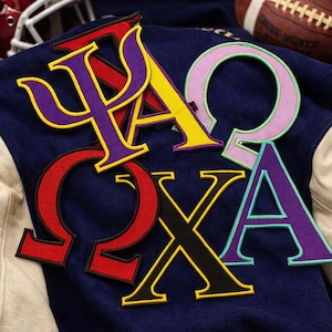 Greek Letters Patch College Letterman Jacket Embroidered Iron-on/Sew-on DIY Applique Football Baseball Fraternity Sorority School Spirit