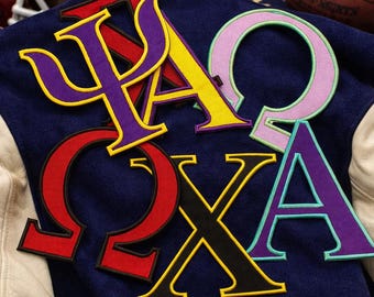 Greek Letters Patch College Letterman Jacket Embroidered Iron-on/Sew-on DIY Applique Football Baseball Fraternity Sorority School Spirit