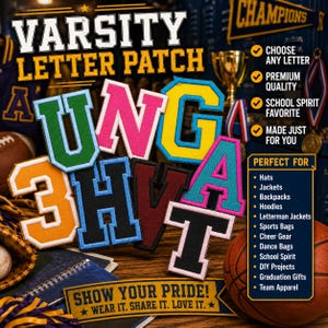 1.5" Letters A To Z College Varsity Letterman Embroidered Applique Iron On Patch Many Colors to Pick From Initials Numbers School Color Sewn