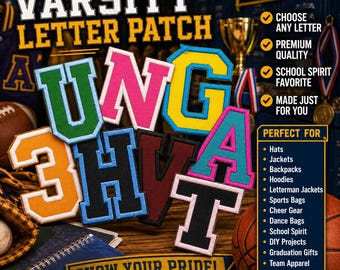 1.5" Letters A To Z College Varsity Letterman Embroidered Applique Iron On Patch Many Colors to Pick From Initials Numbers School Color Sewn