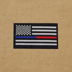 Thin Blue Line American Flag Patch, Patriotic Police Patches Embroidered Iron On Applique Backpack, Uniform Flag, Shoulder, USA Flag Patch