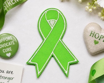 Non Hodgkin Lymphoma Awareness Green Ribbon Patch/Iron-on Patch/Embroidered Sew-On Applique for Vest & Backpack/Fundraising Gift/Cause Gift