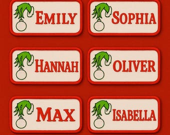 Christmas Stocking NAME PATCH - 5" x 2" Custom Personalized Iron On or Sew On Patch, Embroidered Applique Patch, Festive Font, 1 Patch