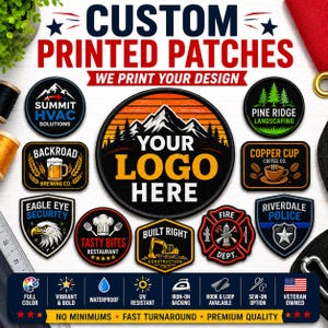Custom Photo Patch, Sublimated Patch, Embroidered Merrow or Satin Border Patch, Sublimation Dye Printed Twill Patch, Square, Triangle, Round