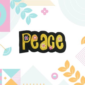 Peace w/Daisy Flower Patch 4&quot;x1.5&quot; Embroidered Iron-On Retro Applique for Jackets & Backpacks, for Clothes and Vests, 70s Peace Patch