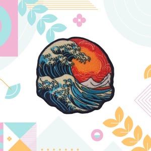 Retro Ocean Wave Patch - Beach Badge Iron-on Applique for Backpack & Tote Bags, Coastal Souvenir, Surfing Patch, Surf Patch, Tropical Vibes