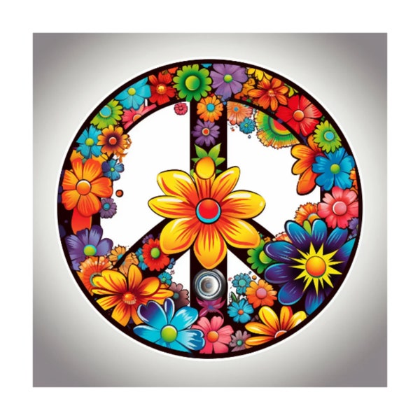 Flower Peace Sign Sticker, Vinyl Stickers Decals, Colorful Wildflower Sticker, Retro, Boho, 70's Decal - Car Truck Window Bumper Graphics