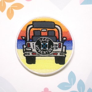 Seek Adventure Patch Beach Patch Embroidered Iron-On Applique for Tote Bag & Clothing, Tropical Vibes Patch, Road Trip Patch, SUV 4x4 Topoff