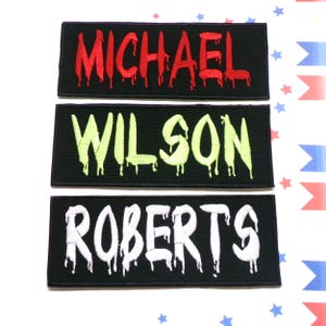 Personalized Name Patch Embroidered/Custom Name Patch/Custom Text Patches/Sew-On Patch/Iron-On Patch Applique/Halloween Nametag/Horror Font