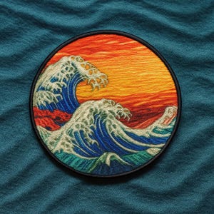 Retro Ocean Wave Patch/Iron-On Patch/Beach Ocean Souvenir Gift/Sew-on Applique for Clothing Backpack, Vest/Jacket, Hats, Tote Bags