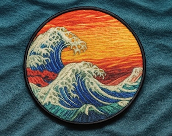 Retro Ocean Wave Patch/Iron-On Patch/Beach Ocean Souvenir Gift/Sew-on Applique for Clothing Backpack, Vest/Jacket, Hats, Tote Bags