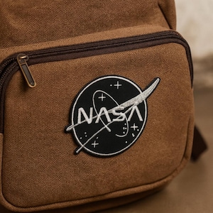 NASA Logo Patch Embroidered Iron-On Applique Space Patch for Jackets & Backpacks, Science Badge, Astronaut Patch, Black/White Logo