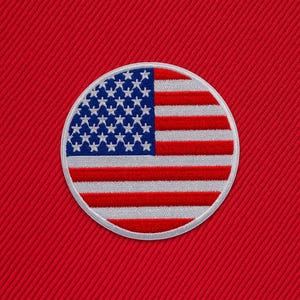 Patch Round Iron On American Flag: Veteran Made Patriotic Applique (White Border US, Iron-On Sew-On Options, Uniform & Backpack Patch)