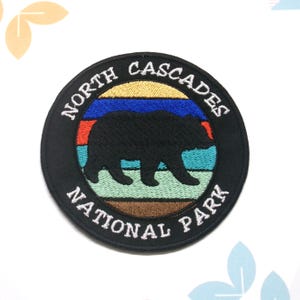 North Cascades Patch – Embroidered Iron-On Applique for Backpack & Jacket, Bear Patch, Mountain Patch, Nature Badge, Camping Patch, Souvenir