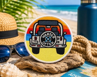 Wander Often Patch Beach Patch/Iron-On Patch/Embroidered Sew-On Applique for Tote Bag. Clothing, Tropical Vibes/Road Trip/SUV/4x4 Top off