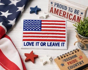 USA Amerikansk flagga/Älska det eller lämna det/Strykmärke/Anpassade storlekar/Broderad sy-på-applikation för kläder, jacka, mössa, ryggsäck, uniformsutrustning