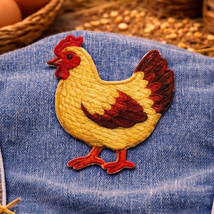 Chicken Applique Patch - Egg Farm Animal Hen Embroidered Badge 1-7/8" (Iron on)