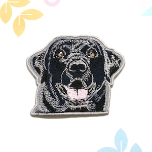 Black Lab Patch Embroidered Iron-on Applique for Clothing & Backpack, Labrador Patch for Dog Harness, Family Pet, Canine, Puppy, K9 Patch