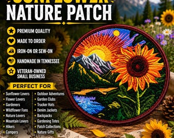 Sunflower Patch/Iron-On Patch/Wildflower Patch, Nature Badge, Garden Flowers/Sew-On Applique for Clothing Backpack Vest/Jacket Hats