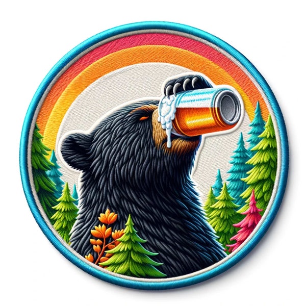 Drinking Bear Patch Iron-on/Sew-on Applique for Backpack Clothing Vest Denim Jacket, Wild Animal Badge, Beer patch, Nature & Outdoors