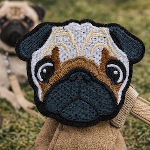 Pug Face Patch/Iron-on Patch/Dog Breed/Animal Lover Gift/Family Pet/Embroidered Sew-On Applique for Collar Dog Harness Clothing Vest/Jacket