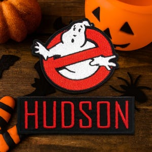 Adult CUSTOM " YOUR NAME" Tag No Ghost 2PK Emblem Iron On Patch Applique for Costume Cosplay Movie Logo Supernatural Paranormal Scary Funny