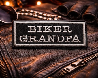 Biker Grandpa Patch/Iron-On Patch/Funny Unique Gift/Embroidered Sew-On Applique for Motorcycle Jackets, Vests, Clothing Gear Backpacks